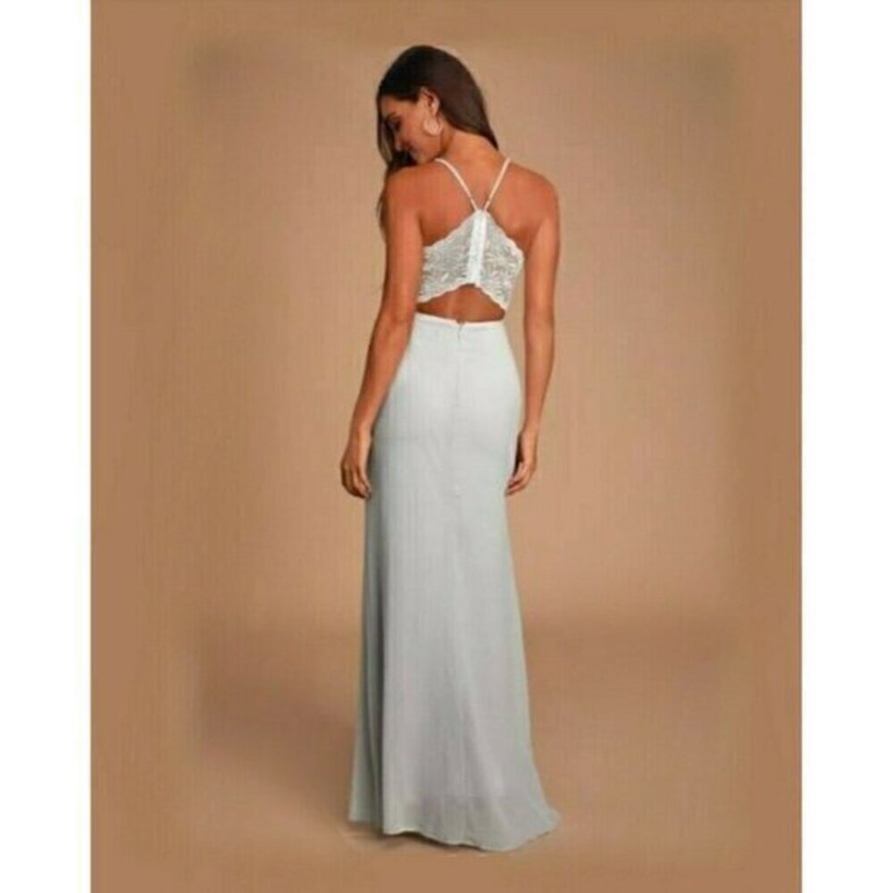 Lulus Womens Story Of A Starry Night Backless Lace Maxi Sheer Bodice Dress Sz XS
